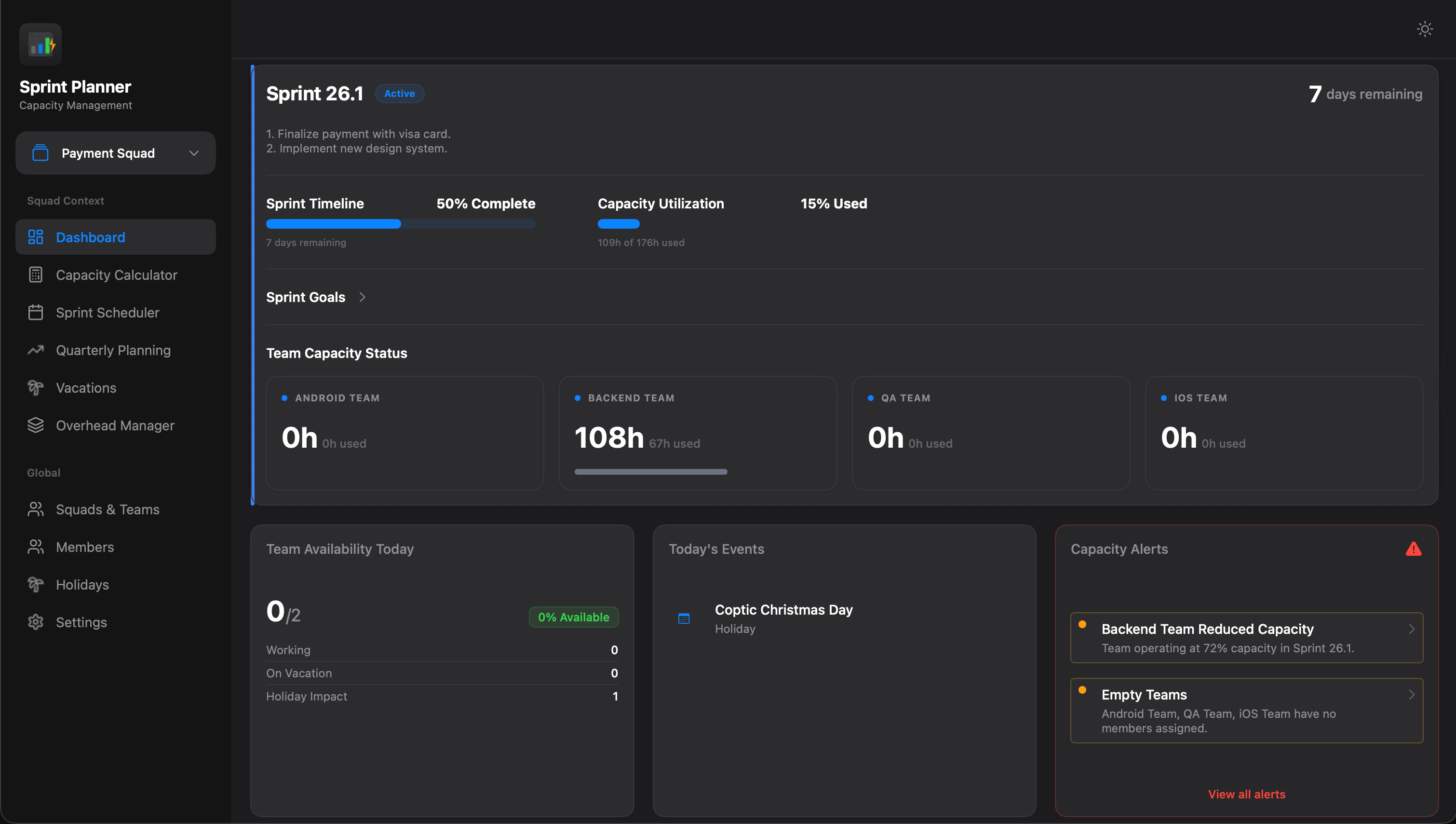 Sprint Planner Dashboard